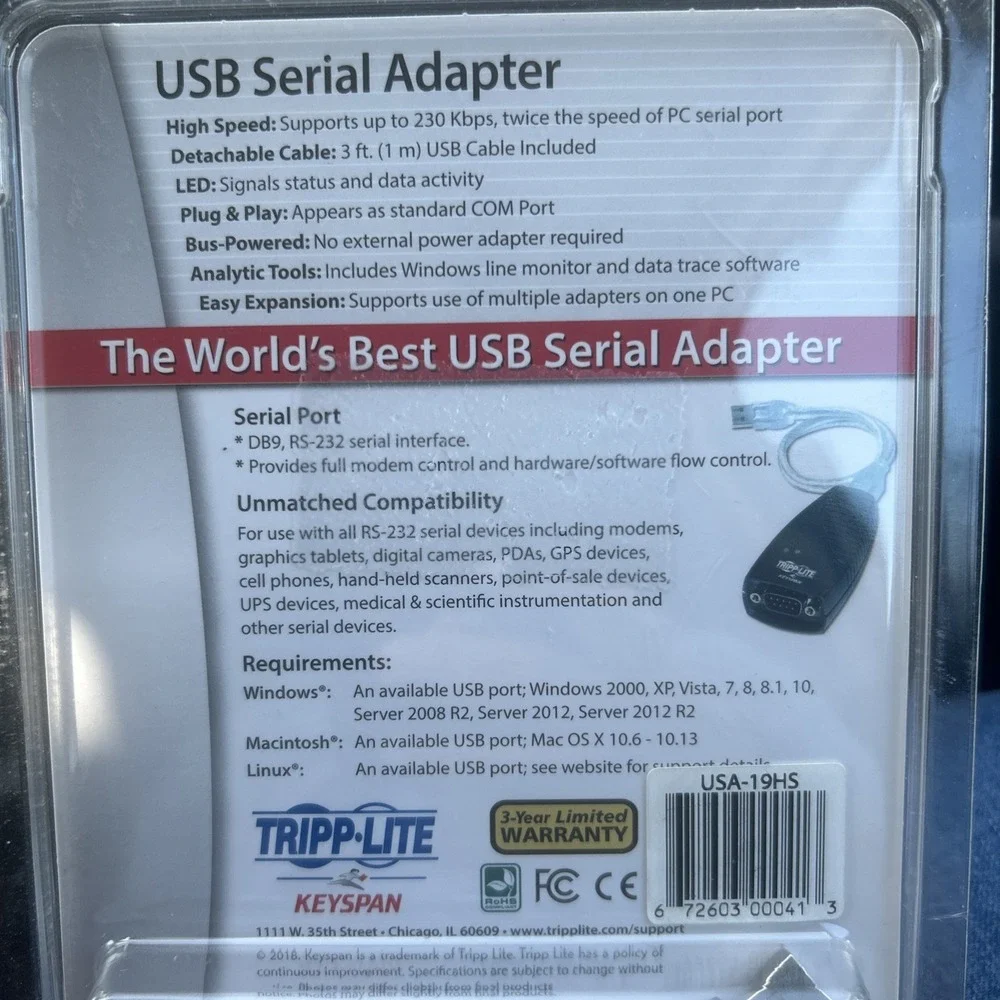 Tripp Lite Keyspan High-Speed USB to Serial Adapter, PC & Mac (USA-19HS)